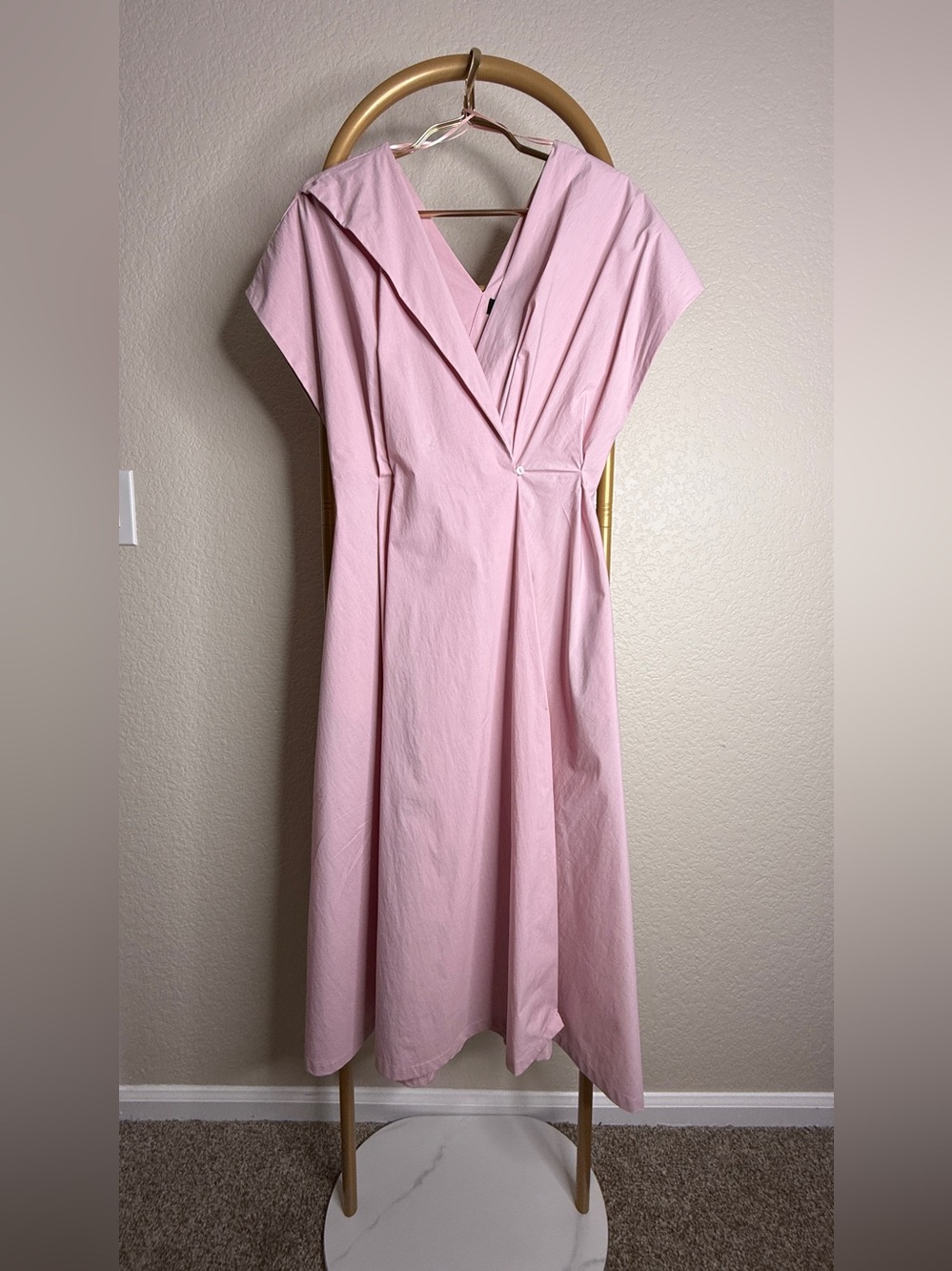 Zara Pastel Pink Draped V-Neck Midi Dress